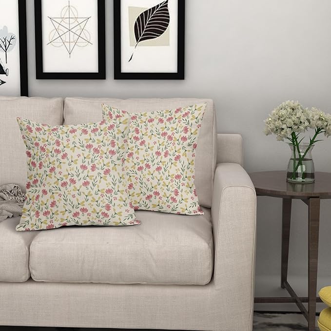 Green Pink Yellow Floral Pillow Covers 20x20 Set of 2 Vintage Rustic Old Style Cute Small Flower Print Decorative Outdoor Pillowcases Farmhouse Throw Cushion Case Decor for Couch Sofa Bed
