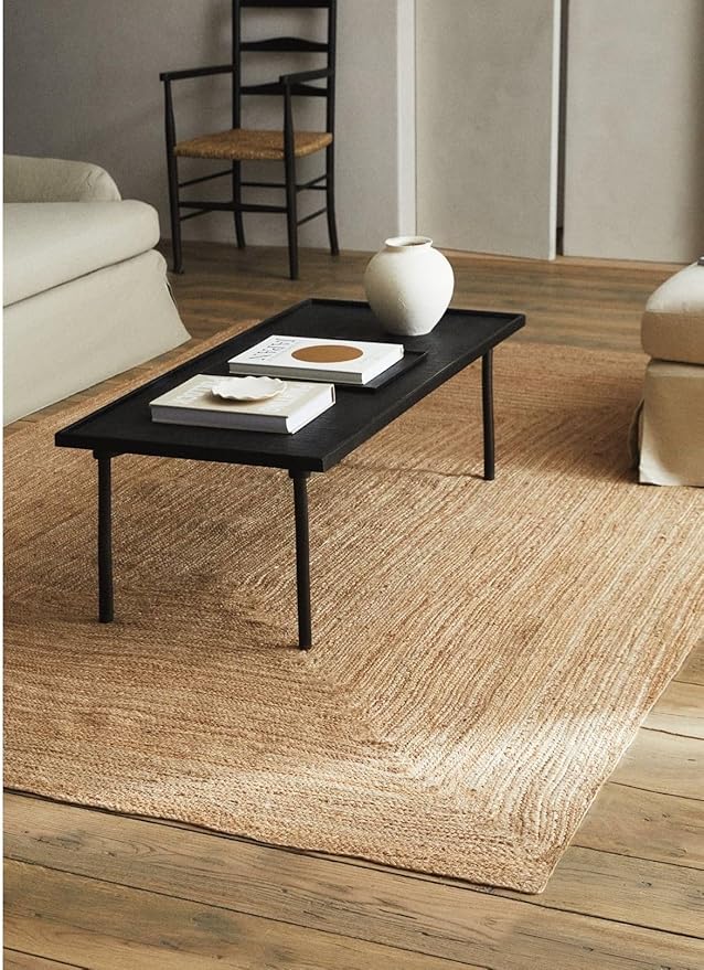 FRELISH DECOR Handwoven Jute Area Rug - 3x5 Feet Natural Yarn - Rustic Vintage Beige Braided Reversible Rectangular Rugs for Bedroom - Kitchen - Living Room - Farmhouse (3' x 5')