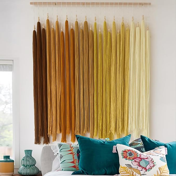 IOWER Macrame Wall Hanging Beads Tassels Decor Boho Yarn Art for Bedroom Living Room or Nursery Aesthetic Bohemian Woven Tapestry for Home 39" W x 45" L