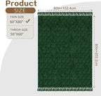 Chenille Throw Blanket for Couch with Tassels,60"X80" Soft Cozy Lightweight Knitted Boho Decorative Blankets for Bed and Sofa,Dark Green