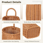 Hanging Wall Basket, Woven Imitation Rattan Storage Organizer, Decorative Door Basket, Plastic Kitchen Wicker Basket for Fruits, Vegetables, Flowers, Sundries