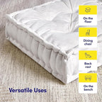 Floor Pillow Large Square Tufted Decorative Cushion 20" x 20" Faux Velvet Fabric Ultra Thick Fill for Kids and Adults, 2 Pack, Ivory