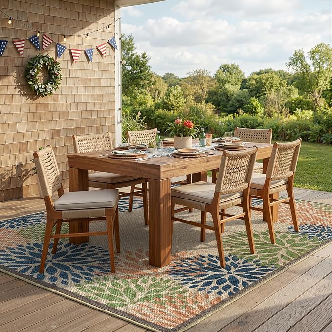LIVEBOX Modern Easy Jute Outdoor Rug 8x10, Washable Rugs for Living Room Indoor Outdoor Non Slip Large Patio Tropical Floral Farmhouse Area Rugs, Carpet for Backyard Decor(Olive 8'x10')