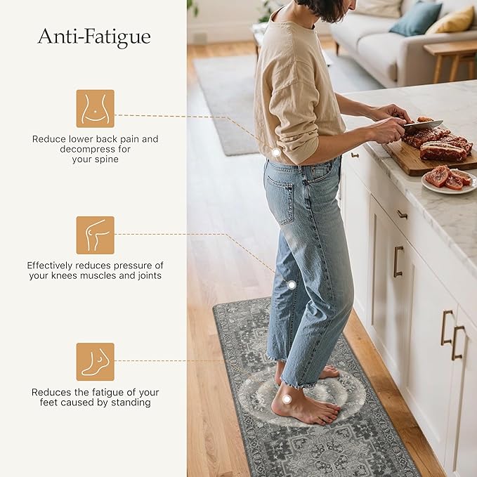 GENIMO Kitchen Mats for Floor, Washable Anti Fatigue Mat for Cushioned, 17.3"x59", Waterproof Kitchen Rugs, Non Slip Foam Comfort Standing Mat Rug for Home, Runner, Sink, Laundry, Dark Gray