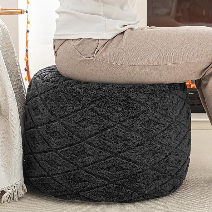 Round Pouf Ottoman 20 x 20 x 14 Inches Boho Poof Home Decor Floor Pouffe Ottoman Foot Rest for Couch Sofa Bean Bag Chairs Living Room Bedroom (Dark Gray)