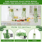 6 Set Mini Fake Hanging Plants with Woven Basket Boho Artificial Ivy Faux Vines Eucalyptus Leaf for Indoor Home Wall Living Room Bathroom Shelf Decor (Eucalyptus Leaf)