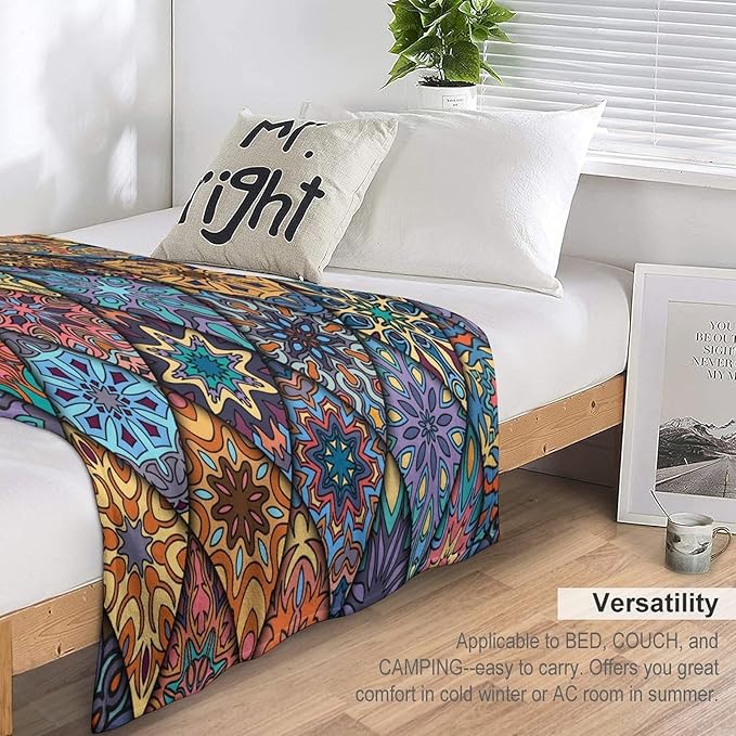 Vintage Bohemian Throw Blanket Colorful Mandala Indian Pattern Blanket for Sofa Bed Couch Chair Or Dorm 60"x80"