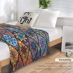 Vintage Bohemian Throw Blanket Colorful Mandala Indian Pattern Blanket for Sofa Bed Couch Chair Or Dorm 60"x80"
