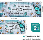Likiyol Butterfly Floral Kitchen Rugs 2 Piece Farmhouse Kitchen Mats Cushioned Anti Fatigue, Non Slip Washable Kitchen Mats for Floor White Daisy Kitchen Floor Comfort Mats, 18'' x 30'' + 18'' x 48''