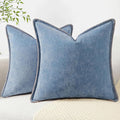 decorUhome Chenille Soft Cozy Throw Pillow Covers 22x22 Set of 2, Modern Farmhouse Boho Velvet Decorative Euro Sham Pillow Cases with Stitched Edge for Couch Sofa Bed Home Decor, Blue
