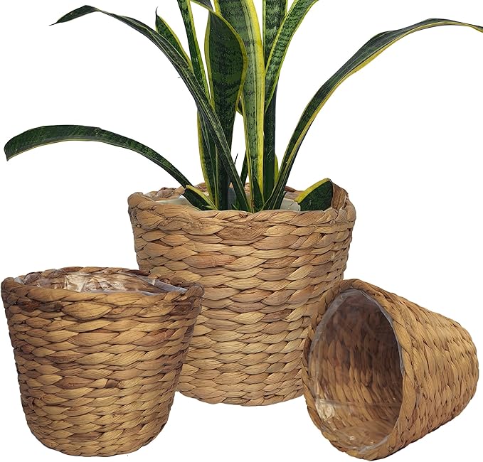 Set of 3 pcs Stylish Seagrass Planter Basket - Natural Water Hyacinth Small Storage - Made of Eco Friendly - Flower Pot Table Decoration - Boho Decor - Gift For Her