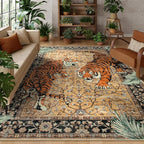 Moynesa Tiger 8x10 Area Rug, Washable Boho Rugs for Living Room, Vintage Large Soft Dining Room Rug, Non Slip Ultra Thin Stain Resistant Floor Carpet for Home Office Bedroom, Camel