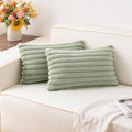 Pack of 2 Faux Fur Christmas Throw Pillow Covers 12x20 Inch, Soft Plush Striped Neutral Couch Pillow Cover, with Velvet Back Modern Home Decor for Sofa Living Room Couch Bed Sage Green