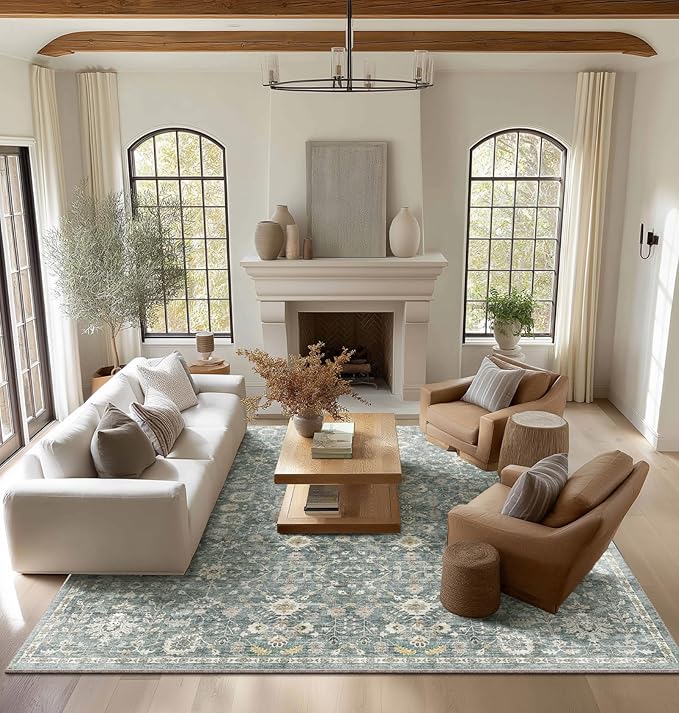 Washable Rugs for Living Room: 10x14 Area Rugs for Bedroom Ultral Soft Non-Slip Stain Resistant Vintage Boho Large Carpet for High-Traffic Dining Room - Farmhouse Decor