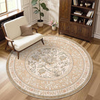 GarveeHome Pinkish Brown Botanical Grove 4ft Round Rug, Small Circle Vintage Cottagecore Soft Low-Pile Non-Slip Washable Rugs for Living Room Bedroom Nursery Kitchen Retro Carpet