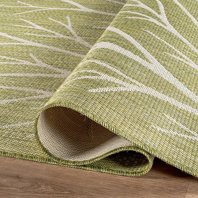 Washable Indoor Outdoor Rug 6x9 Modern Area Rugs Branch Pattern Non Shedding Waterproof Easy Clean Patio Deck Porch Living Room Bedroom Garden RV (6 X 9 Olive)