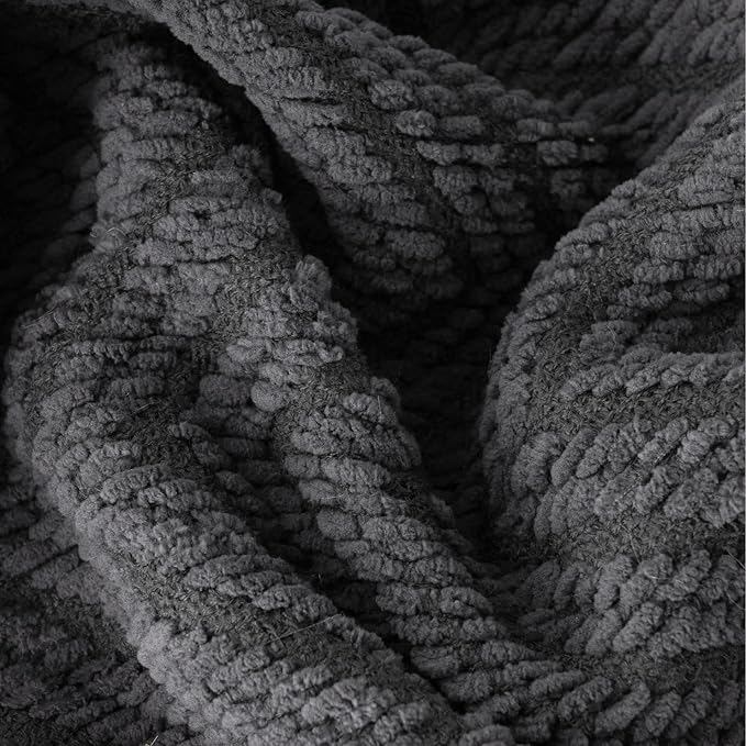 BATTILO HOME Dark Grey Throw Blanket for Couch, Knit Charcoal Throw Blanket Versatile for Chair, 60 x 80 Inch - Super Soft Warm Grey Blanket with Tassels for Bed, Sofa and Living Room