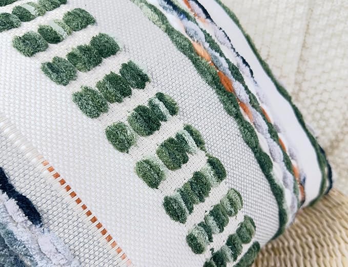 Chenille and Cotton Long Pillow for Bed, Striped Textured Boho Lumbar Throw Pillow Cover 14x36, Neutral Accent Decorative Extra Long Body Pillow Case for Couch, Sofa, Bedroom, Sage Green
