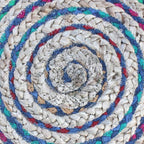 SIMPLIHOME Margo Round Pouf - 20 inch Wide Handwoven Jute and Cotton Braided Ottoman in Blue, Boho-Style Footstool or Extra Seating for Living Room or Bedroom with Polystyrene Bead Filling, Assembled