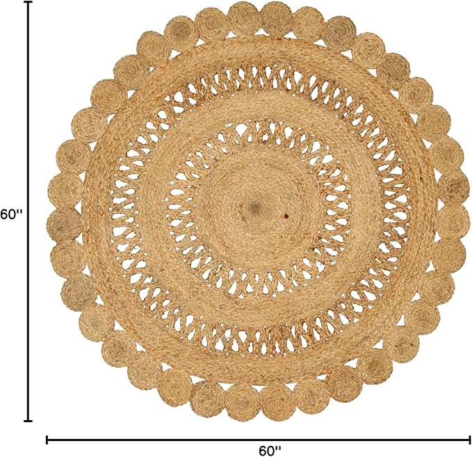 Hand Woven Braided Jute Rug - 5' Round - Reversible Farmhouse Rugs for Living Room, Bedroom, Dining Room, Kitchen - Natural Decorative Floor Boho Entry Area Rugs - Round Jute Rug 5 Foot