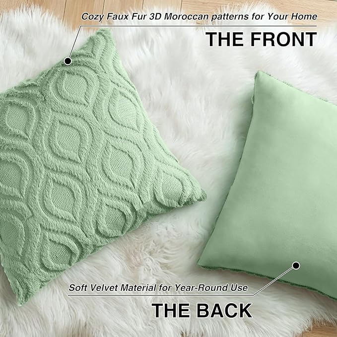 decorUhome Cozy Textured Throw Pillow Covers 16x16 Inch Set of 2, Soft Plush Faux Wool Sage Green Accent Couch Pillow Covers for Modern Farmhouse Sofa Bed Living Room