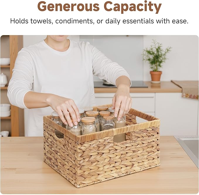 StorageWorks Extra Large Wicker Baskets for Organizing, Water Hyacinth Storage Basket with Built-in Handles, 1 Pack