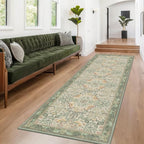 Sage Green10 ft Long Runner Rugs for Hallways - 3x10 Wide Kitchen Runners, Entryway Rug, with Flowers and Leaves, Washable Non Slip Low Pile Stain Resistant Vintage Style