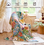 Boho Throw Blanket - 100% Cotton Throw Blankets for Bed Couch, 60"x80" Soft Muslin Lightweight Spring Throw Blanket, Cozy Oil Painting Bohemain Bedding Decor Green Throw Quilt