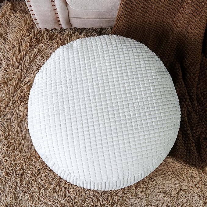 SUTAVIA Pouf Ottoman Cover Unstuffed Pouf Seat Decorative Soft Storage Bean Bag 20x20x8 Inches Floor Footrest for Living Room Bedroom (White, Round)