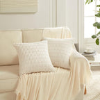 Fancy Homi 4 Packs Neutral Big Decorative Throw Pillow Covers 24x24 Inch for Living Room Couch Bed Sofa, Rustic Farmhouse Boho Home Decor, Soft Plush Striped Corduroy Square Cushion Case 60x60 cm