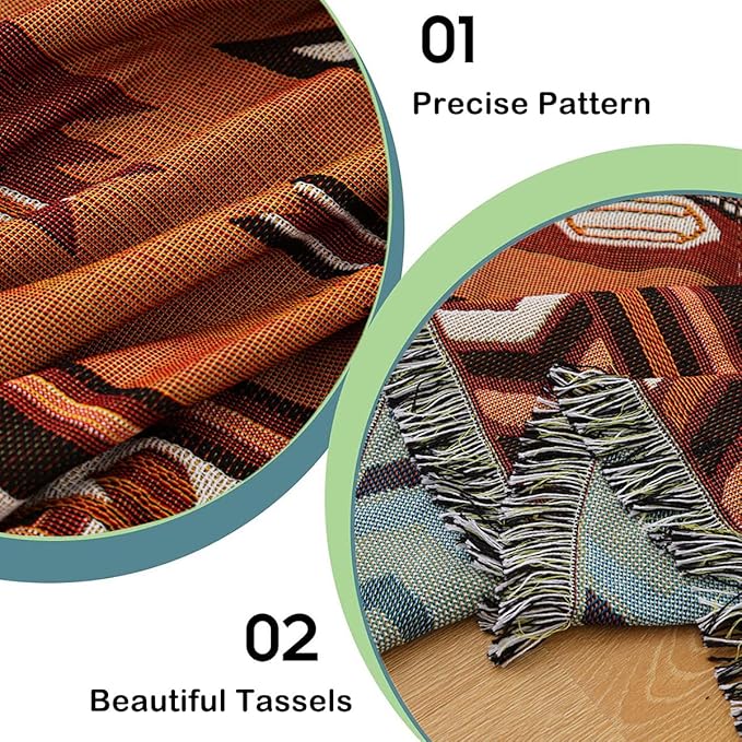 Hopstar Aztec Throw Blanket Navajo Indian Blankets and Throws Boho Western Decor Couch Cover Blanket for Bed Sofa Living Room Beach Travel 51"x63"