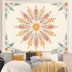 Accnicc Boho Floral Mandala Tapestry for Bedroom Bohemian Flower Wall Tapestry Aesthetic Large Watercolor Yellow Beige Hippie Indian Tapestries Wall Hanging for Living Room Dorm Decor 80 x 60 Inch