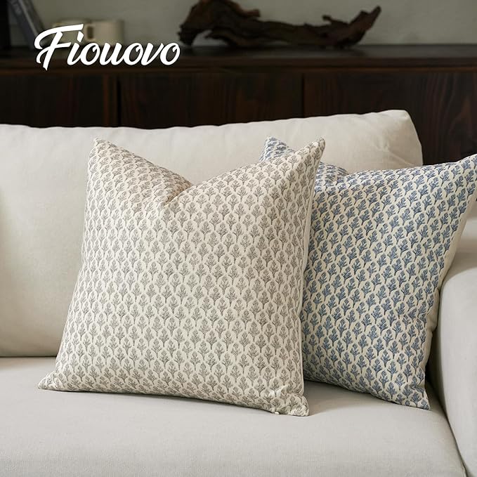 Floral Pillow Covers 24x24 Pillow Cover Block Print Couch Pillows for Living Room Decorative Neutral Accent Throw Pillow Covers, 1PC, Light Taupe