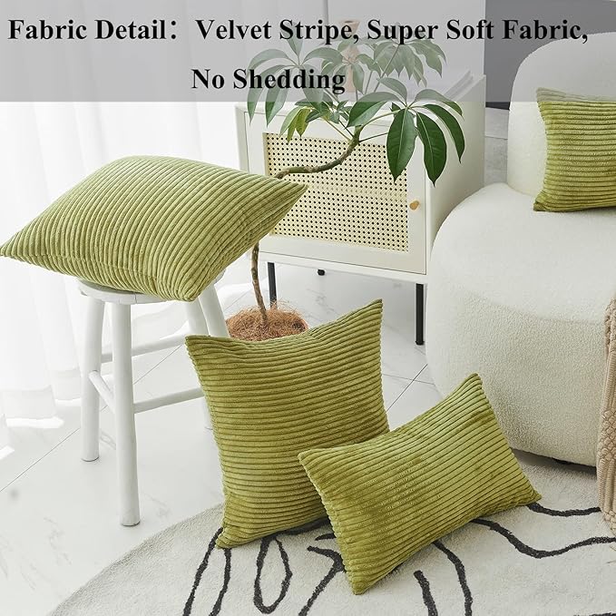 Home Brilliant Spring Pillow Covers 20x20 inch Solid Supersoft Corduroy Stripes Square Throw Pillow Cushion Covers for Home Sofa Couch Decor, 50x50cm, 20 x 20 Inch, Grass Green