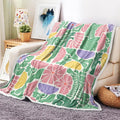Boho Abstract Colorful Floral Throw Blanket, Vintage Retro Patchwork Purple Green Flower Botanical Geometric Aesthetic Groovy Flannel Throw Blanket for Chair Bed Sofa Couch, 50X60IN