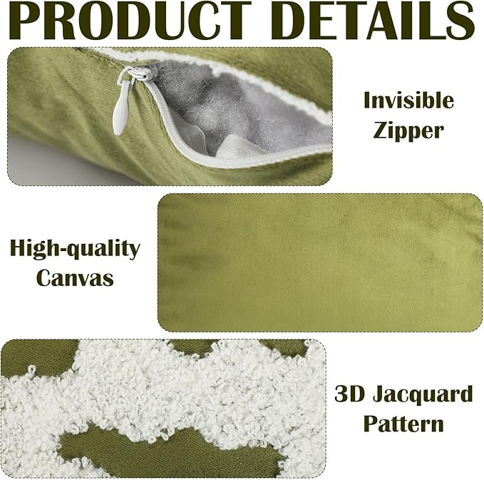 Breling Set of 2 Olive Green Velvet Embroidery Christmas Pillow Covers18x18 Winter Snowflake Pillow Covers Decorative Soft Tufted Luxury Christmas Tree Cushion Cover for Couch Sofa Bed Holiday Decor