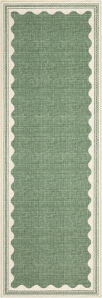 Scalloped Sage Green 2.5x8 Runner Rug for Hallway Washable Kitchen Rugs Non Slip Solid Tan Jute Modern Minimalism Soft Low-Pile Scalloped Indoor Carpet for Entryway Laundry Room Floor Mats