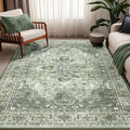 Area Rugs 5'x7' Washable Non-Slip, Floral Vintage Distress Print Pattern Medallion Carpet for Living Room Bedroom Dining Room, Dark Green Gray