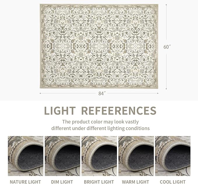 9×12 Washable Large Area Rugs for Living Room, Floral Soft Rug Non Slip Stain Resistant Carpet for Bedroom Dining Room Kitchen Farmhouse Home Decor，Beige Multi 061