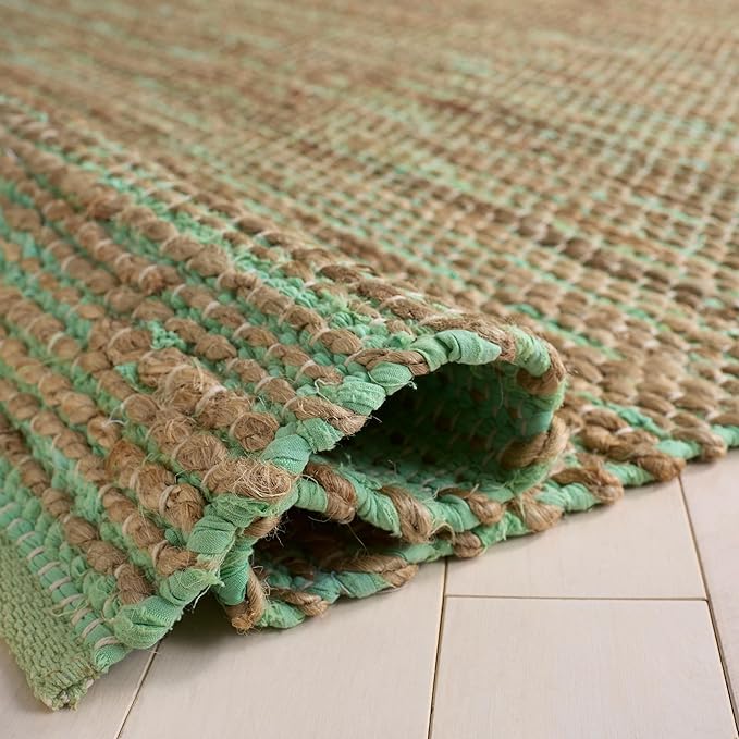 SAFAVIEH Cape Cod Collection Area Rug - 6' Square, Green & Natural, Handmade Jute & Cotton, Ideal for Living Room, Bedroom, Dining Space (CAP236Y)
