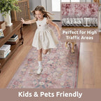 AMOAMI Vintage Floral Runners for Hallways Indoor, 2x6 Kitchen Runner Rug Non Slip Machine Washable Entryway Rug Runner Ultra Soft Boho Carpet Runner for Hallway Kitchen Bedside Entryway, Pink