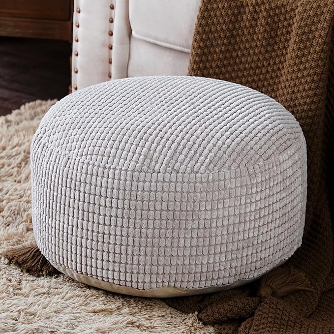 SUTAVIA Pouf Ottoman Cover Unstuffed Pouf Seat Decorative Soft Storage Bean Bag 20x20x8 Inches Floor Footrest for Living Room Bedroom (Light Gray, Round)