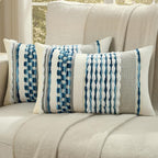 FUTEI Blue Accent Throw Pillow Covers Set of 2, 12x20 Inch Plush Tufted Striped Textured Decorative Pillow Cases for Farmhouse Boho Couch Decor