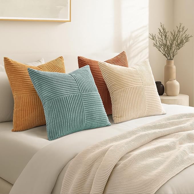 Topfinel Decorative Blue Throw Pillow Covers 22×22,Boho Pillow Covers Set of 4 Soft and Cozy Velvet Double-Sided Designs,Mix and Match for Couch Boho Farmhouse Fall Home Decor