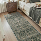 MontVoo-Vintage 2x10 Runner Rug-Soft Green Washable Runners for Hallways-Non Slip Bedside Rugs for Bedroom-Machine Washable Long Rug for Hallways Entryway Laundry Room Stair Kitchen Bathroom