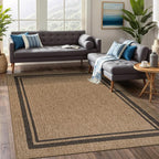 Beverly Rug Easy Jute Bordered Rug 4x6 Washable Durable Indoor Outdoor Area Rugs for Living Dining Room Patio Office Stain Resistant Non Shedding Casual Indoor Outside Carpet 4 x 6 Natural
