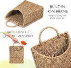 Woven Hanging Seagrass Baskets, Hanging Wall Wicker Basket, Handmade Organizer Baskets, Hanging Flower Basket for Shelves, Walls, Doors, Balconies, Front of House, Garden,...(Seagrass)