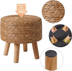 YMYNY Foot Stool Natural Seagrass Hand Weave, 12.6" Small Ottoman, Round Footrest for Living Room, Bedroom, Entryway, Change Shoes Stool, Non-Skid Wood Legs, Boho, Natural, UHBD027N