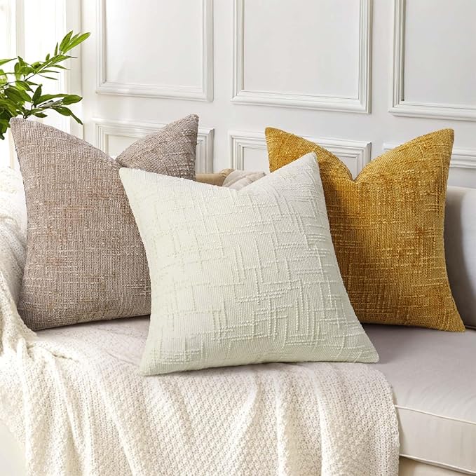 decorUhome Spring Cream White Chenille Euro Sham Throw Pillow Covers 24x24 Set of 2 Textured Soft Cozy Slubby Couch Pillow Covers Modern Farmhouse Boho Decorative Pillow Cases for Bed Sofa Living Room