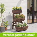 3-Tiers Wooden Raised Garden Bed Tiered Planter Box Flower Pots Vertical Garden Planter Wood Plant Stand Planter Kit for Vegetables Flowers Herbs for Patio Balcony Freestanding (Carbonized S)
